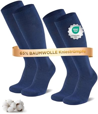 Niofind Kompressionsstrümpfe Damen & Herren, 2/4 Paar, 65% Baumwolle | Kniestrümpfe mit breitem Bündchen, nahtloser Spitze sowie verstärkter Ferse und Spitze; für Reisen, Sport und