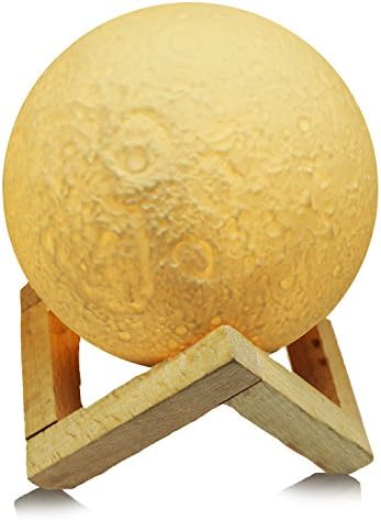 Led Moon Nightlight Lamp 5.1 Inch w/ Wooden Base. 3 Cool/Warm Color Lights. Child’s Room, Living Room, Dining Room, for a Decorative Fun or Romantic Atmosphere. Novel Gift by Homabe