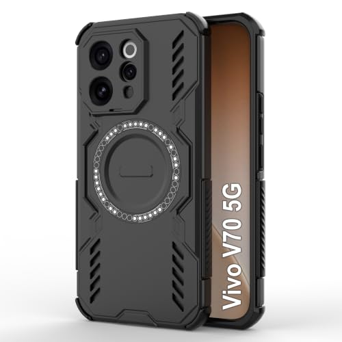 Image of Zapcase Back Case Cover for Vivo V70 5G | Magnetic Case with Built-in Metal Ring | Supports MagSafe Charger, Wallet & Car Mount | Shockproof Hybrid PC + TPU | Black
