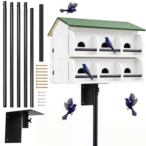 Yaocom 12 Room Purple Martin House with Pole Heavy Duty 5 Section 15 ft Telescoping Pole with Ground Socket & Adapter Easy to Clean Design White Green Wooden Martin Bird House for Outdoor Nesting