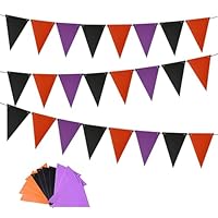 33Ft Halloween Bunting Banner, Party Decorations, Black Purple and Orange Pennant with 24 Polyester Triangle Flags for Outdoor Indoor Decoration and Birthday