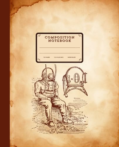  Vintage Diver Costume Illustration Composition Notebook: Beautiful Classic 7.5 x 9.25 Inch Wide Ruled Cream Paper Note Book for Daily Notes, Scrapbooking, or Junk Journals