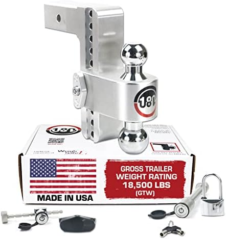 Weigh Safe Adjustable Trailer Hitch Ball Mount, 8" Adjustable Drop Hitch for 2.5" Receiver w/ 4 pc Keyed Alike Lock Set, Heavy Duty Aluminum Trailer Tow Hitch w/Chrome Plated Tow Balls, 18,500 GTW
