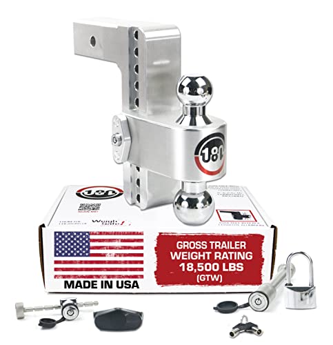 Weigh Safe Adjustable Trailer Hitch Ball Mount, 8" Adjustable Drop Hitch For 2.5" Receiver W/ 4 Pc Keyed Alike Lock Set, Heavy Duty Aluminum Trailer Tow Hitch W/Chrome Plated Tow Balls, 18,500 Gtw #TOP29