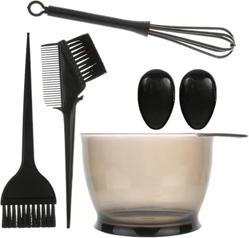Hair Dye Bowl and Brush Kit - Hair Dying Tools Kit, 5 Pcs Tools for Hair Colouring DIY Salon Hair Coloring Bleaching Tools, including Dye Bowl, Dye Brush, Double-Sided Brush, Mixing Rod, Ear Cover