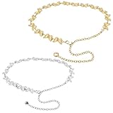 EcuhiRn Butterfly Belt, Gold Waist Chain for Y2K Fashion and Festival Outfits, Adjustable Rave Belt for Dresses and Jeans, Two-Pack Butterfly Waist Chain Set with Polished Alloy Construction