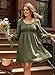 Dokotoo Casual Dresses for Women 2026 Spring Crewneck Long Sleeve Fashion Smocked A-line Flowy Hem Elegant Empire Waist Olive Green Dress Dresses X-Large