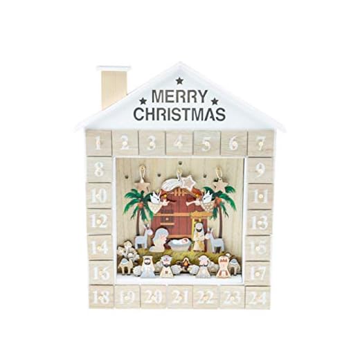 Clever Creations Födelsescen adventskalender – tre visemar och baby Jesus julscen – premium juldekor – söta högtidsdekorationer – massivt träkonstruktion – 28,6 cm x 5 cm x 38 cm