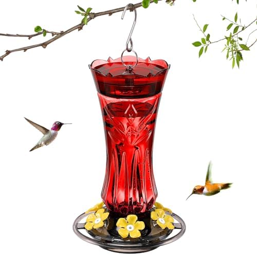 Hanging Hummingbird Feeder with Ant Moat That Will Surprise You 8 Jealoeur Hummingbird Feeders for Outdoors, Durable Hanging Humming Birds Feeders with 6 Bee Guard Feeding Ports & Built-in Ant Moat, Easy to Clean, Ideal for Garden Decor, 18 OZ, (1, Red)