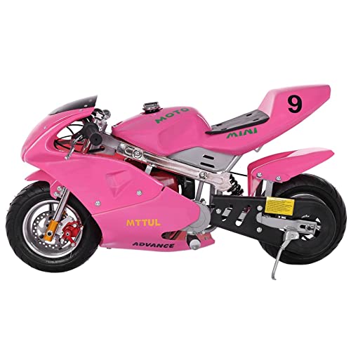 Super Brands Mini Gas Power Pocket Bike for Kids 4 Stroke Engine Mini Motorcycle 49CC Carburetor Mini Dirt Bike for Kids and Teens 13 Years and Older,Support Up to 220 lbs (Pink)