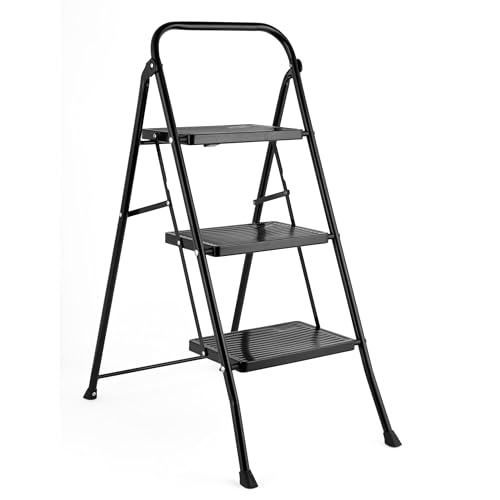 Kleeneze KL068514BLKFEU7 Scaletta a 3 gradini, scaletta pieghevole leggera per fai da te,...