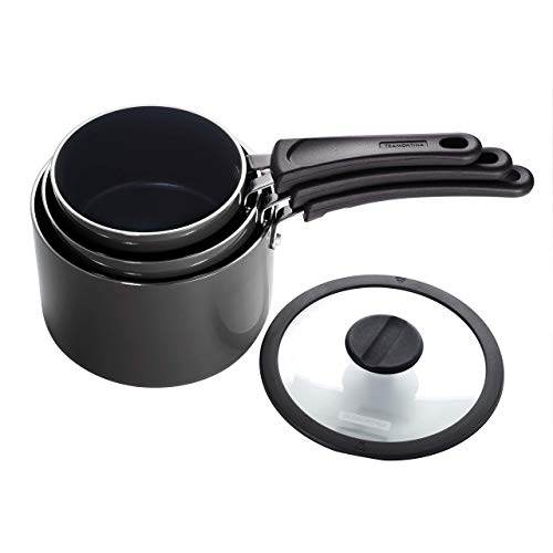 Tramontina Aluminum Non Stick 6-Piece Nesting Sauce Pan Set with Lids - Gray, Kitchen Nonstick Cookware Set, Dishwasher and Oven Safe by Tramontina - Used condition - US$45.19