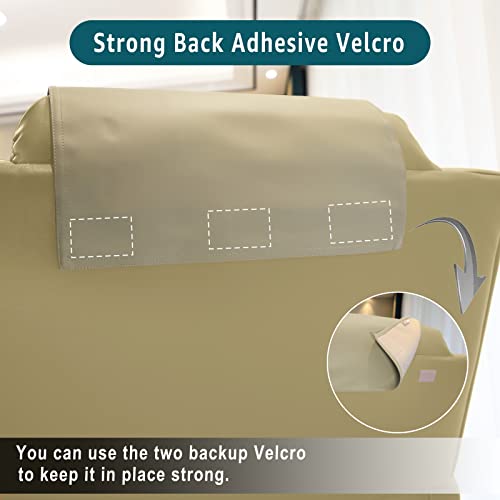 Amazecov Premium Headrest Cover For Recliner Chair, Flame Retardant Faux Leather Recliner Headrest Protector, Wear Resistant Recliner Headrest Cover For Office Chair Theater Seat, 16W*27L, Sand #TOP1