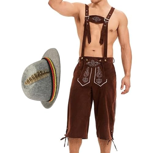 Disfraz de Oktoberfest para hombre, traje bávaro, pantalón tradicional y sombrero para festival de música, eventos culturales alemanes, celebraciones y reuniones familiares, marrón, L