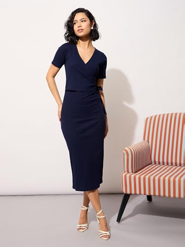 Image of barcino Black Rib Side Knot Bodycon Midi Dress