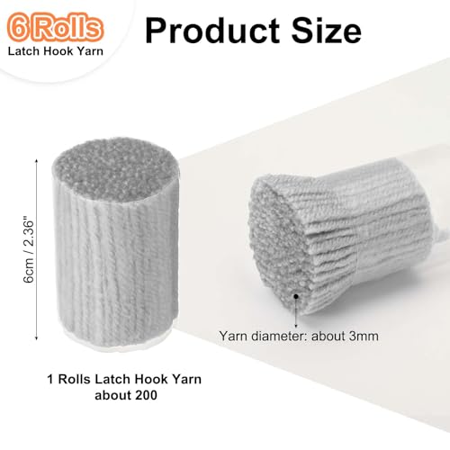 Image of PATIKIL 6 Rolls Latch Hook Yarn, Latch Hook Kit Yarn Precut Hook Rugs Making Crochet Bundles for Latch Hook Rug Adults Beginners Tapestry DIY Craft, Light Gray