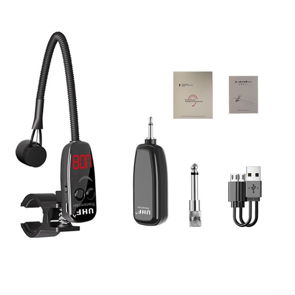 UHF - Sistema microfonico wireless per flauto e dizi, trasmettitore ricevitore U-Band con jack da 3,5 mm, portata 40 m, anti-interferenza per strumenti a fiato, insegnamento