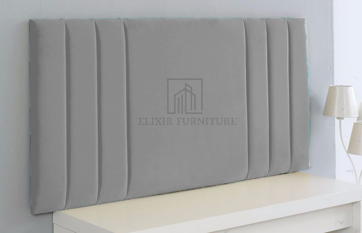 Elixir RIO 3 Divan Bed Headboard | Plush Velvet Fabric Headboards for 4ft6 Double Size Bed | Elegant design with wooden material headboards for beds (Silver, 4ft6 Double Height-20inch)