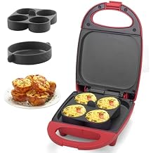 SugarWhisk Egg Bite Maker with 2 Silicone Egg Molds for Breakfast Sandwiches, Breakfast Maker, Omelet Pan, Healthy Snacks or Desserts, Red