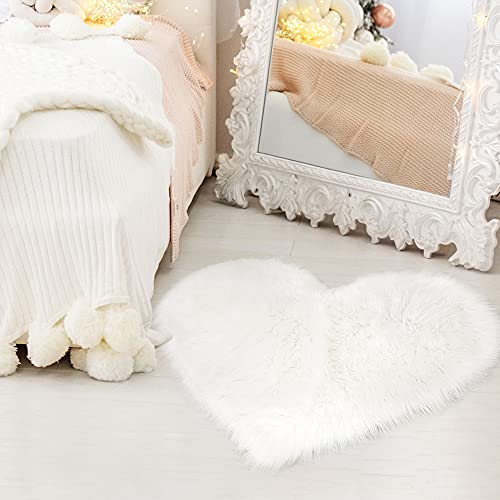 uxcell Heart Shaped Love Soft Faux Sheepskin Fur Plush Area Rugs for Home Bedroom Sofa Floor Mat Bedroom 2.3ftx3ft Snow White by uxcell - Used condition - Image 2