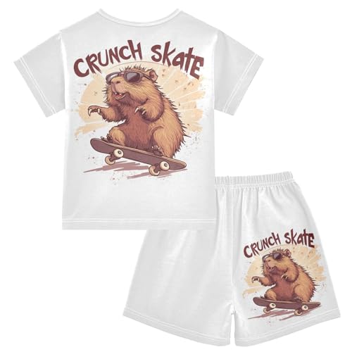 Sunglasses Cartoon Beige Pajama Set Short Sleeve Pajamas Shorts Sets Cotton Soft Loungewear Sleepwear 5Y2