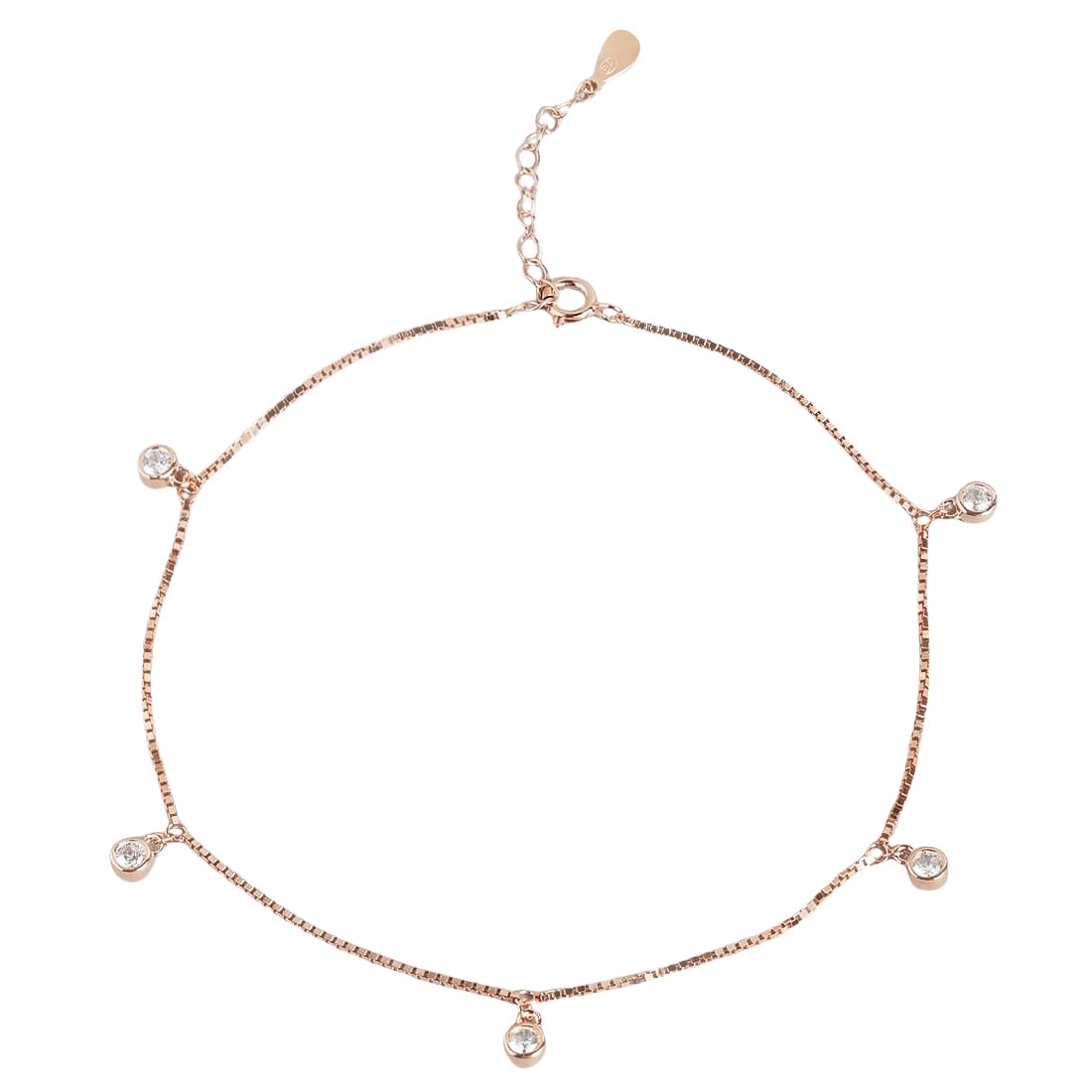 zavya 925 Sterling Silver Cubic Zirconia Drop Rose Gold Plating Hanging charm anklet (Single) | | Gift for Women & Girls | With Certificate of Authenticity & 925 Stamp|Mother's Day-picture-2