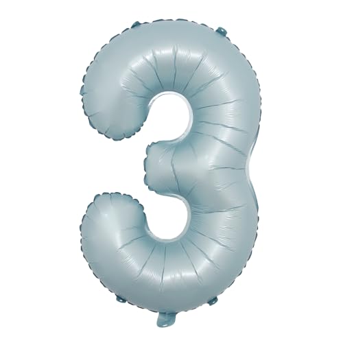 32Inch Medium Matt Baby Pink Blue Foil Helium Number Balloon 0-9 Happy Birthday Wedding Party Decorations (32 inch Baby Blue 3)