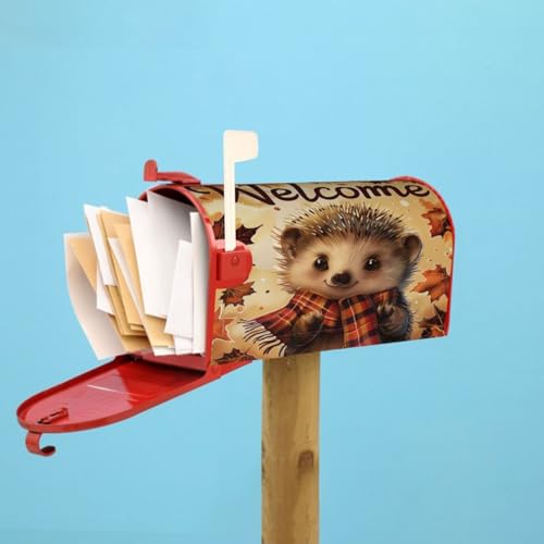 Image of Dujiea Autumn Hedgedog Welcome Mailbox Wraps - Waterproof Magnetic Post Box Cover, Standard Size 25.5 inchX 21 inch Garden Yard Outside Farmhouse Home Decor