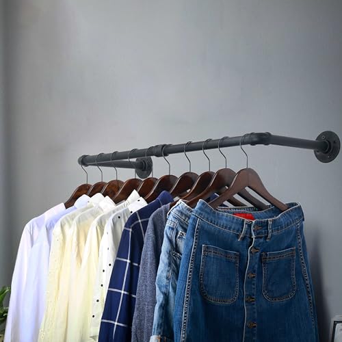 WEBI Clothing Rack Wall Mount,24" Industrial Pipe Clothes Rack for Hanging Clothes,Heavy Duty Iron Garment Rack Bar,Retail Display Clothes Rod for Closet,Laundry Room,Black,2 Packs by WEBI - Image 2