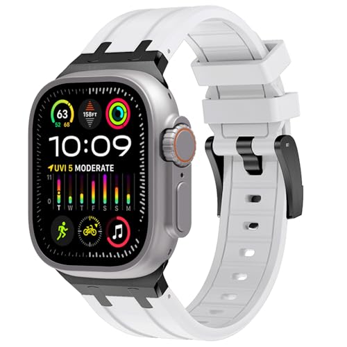NewWays Silicone Strap Compatible with Apple Watch 49mm 46mm 45mm 44mm 42mm(Series 3 2 1),Sport Straps Replacement Band for iWatch Ultra 3 2 1 Series 11 10 9 8 7 6 SE 5 4 3 2 1,White/Black Connector - Image 2