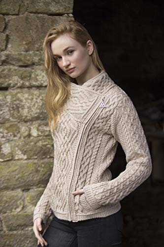 Aran Crafts Women's Irish Cable Knitted Wool Side Zip Cardigan (Z4630-XS-PAR) - Thumbnail 6