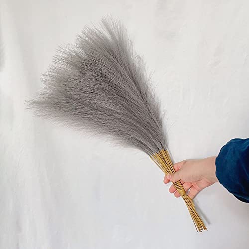 10Pcs Faux Pampas Grass,Dried Fluffy Artificial Flowers Ascendant Grass for Vase Fillers Wedding Party Bouquets Home Hotel Decor(grey)