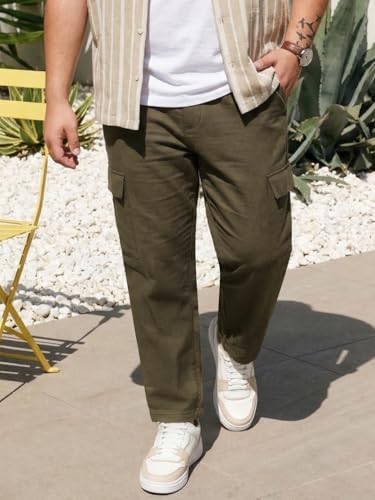 Image of Urbano Plus Men's Straight Fit Linen Cargo Pants with 6 Pockets