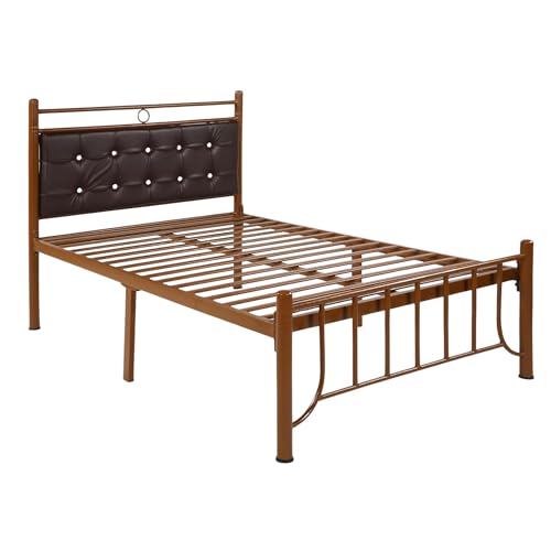 Image of Zuno Metal Extra Single Size Bed Without Storage | Wrought Iron Single Bed with Headboard & Footboard| Sturdy Powder Coated Platform Cot for Bedroom (Zuno Brown)