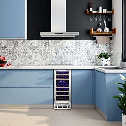 Antarctic Star Mini Fridge 15" Wine Cooler Under Counter Beverage Refrigerator Beer Wine Fridge 28 Bottles Dual Zone Built-In Freestanding Stainless Steel Double-Layer Tempered Glass Door Chiller on Fridge.com - View 6