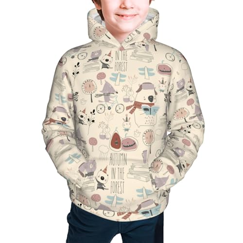 Cute Animals in Autumn Forest Kids Pullover Hoodies Boys Sweatshirts Girls Athletic Clothes with Pocket2