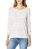 Andrew Marc Women's Plus Size Striped Washed Roll Sleeve Henley, White Combo, 2X