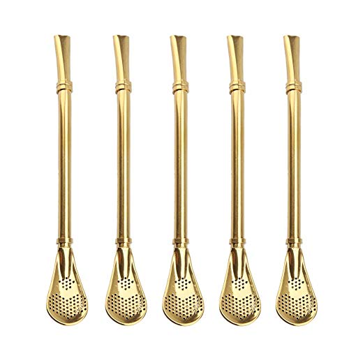 FTVOGUE Cuchara de paja de metal de acero inoxidable, reutilizable, lavable, para té, café, jugo filtrado (02)