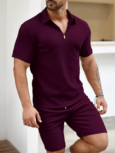 Image of Vogaan Men's Premium Cotton Blend Pyjama Set | Stylish Solid Polo Tshirt and Shorts | Casual Night Suit Wear Set for Man | Summer Co-ords Set with Shorts | Comfortable Nightwear & Loungewear