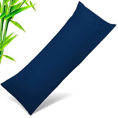 Image of TELUS Body Cooling Pillow Cases Cover, Bamboo Rayon Pillowcases with Zipper Closure, Cool and Breathable Pillow Case for Hot Sleepers and Night Sweats, 20x54 inches, Navy Blue