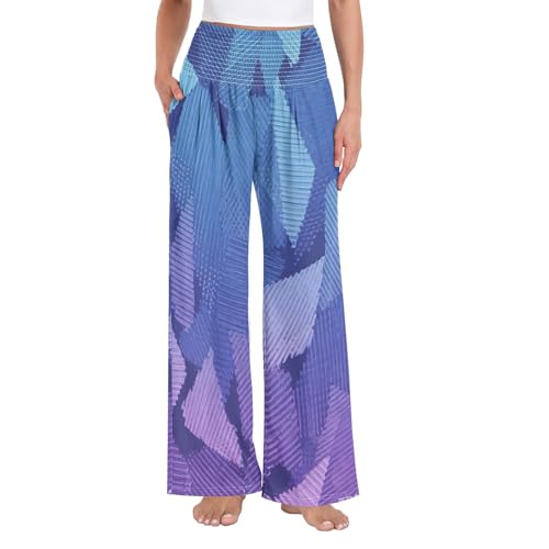 Pantalon large pour femme taille haute violet à motif diamant abstrait