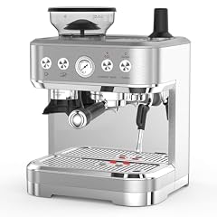 GarveeTech Espresso Machine 20 Bar, Semi Automatic Espresso Maker with Grinder, Stainless Steel, Latte and Cappuccino Espresso Coffe Machine w/Automatic Milk Frothe & 95oz Water Tank for Office Cafe
