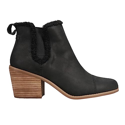 TOMS Women's Everly Fashion Boot, Black Leather/Faux Shearling, 7