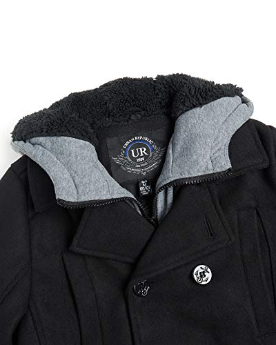 URBAN REPUBLIC Boys Hooded Peacoat - Warm Wool Blend Faux Fur Lined Winter Coat - Double Breasted Hooded Dress Coat for Boys3