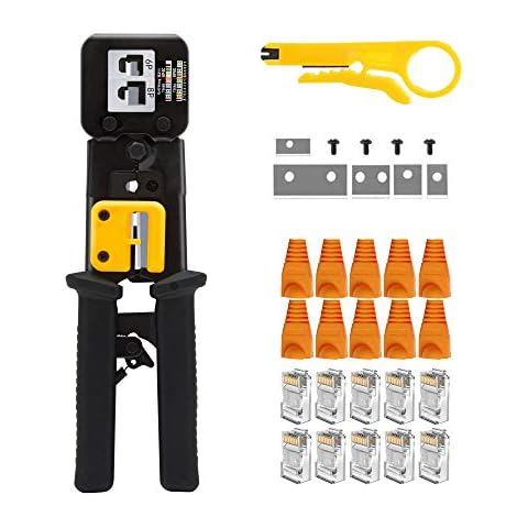 MAYLINE RJ45 Crimping Tool Set Cat5 Cat5e Cat6 Network Crimp Tool Kit, Ethernet Crimper Network Tool for Pass-Through and Legacy Connector(Dark) Cover