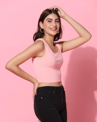 Image of TOPLOT Women's Solid Ribbed Round Neck Sleeveless Slim Fit Tank Top (5069)