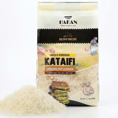 Hakan Kataifi Shredded Phyllo Dough, 1.1 lb. (500 g) Kataifi Pastry, Kadayif for Dubai Chocolate Bar Pistachio, Knafeh, Kunafa Dough, Middle Eastern and Mediterranean Pastries