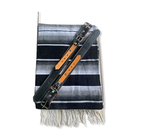 SOUTHWEST Black Motorcycle Belt with Blanket Holder, Real Leather, Includes Sarape, Motorcycle, Bike, Biker, Black and Gray Colors