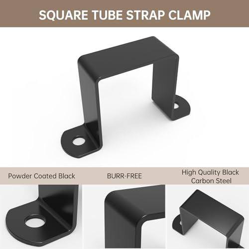 Square Tube Strap Clamp, Black Deck Fence Post Tie Bracket, Square Pipe Clamp, Steel Square Tube Buckle, U-Shaped Pipe Clamp Bracket (2\"x2\")