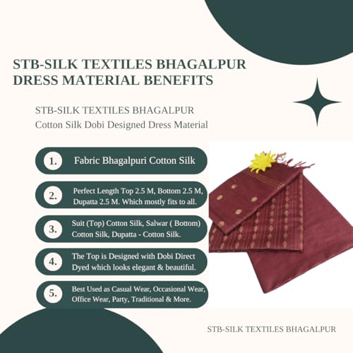 Image of STB-SILK TEXTILES BHAGALPUR Women's Bhagalpuri Cotton Silk Unstitched Salwar Suit Dress Material With Dupatta